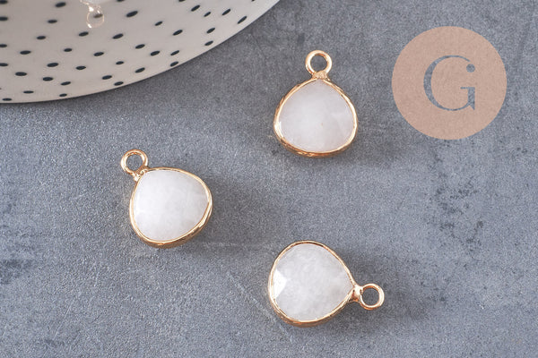 Pendentif goutte jadenaturel teinté blanc laiton doré 18mm, pendentif bijoux pierre naturelle x1 G0789