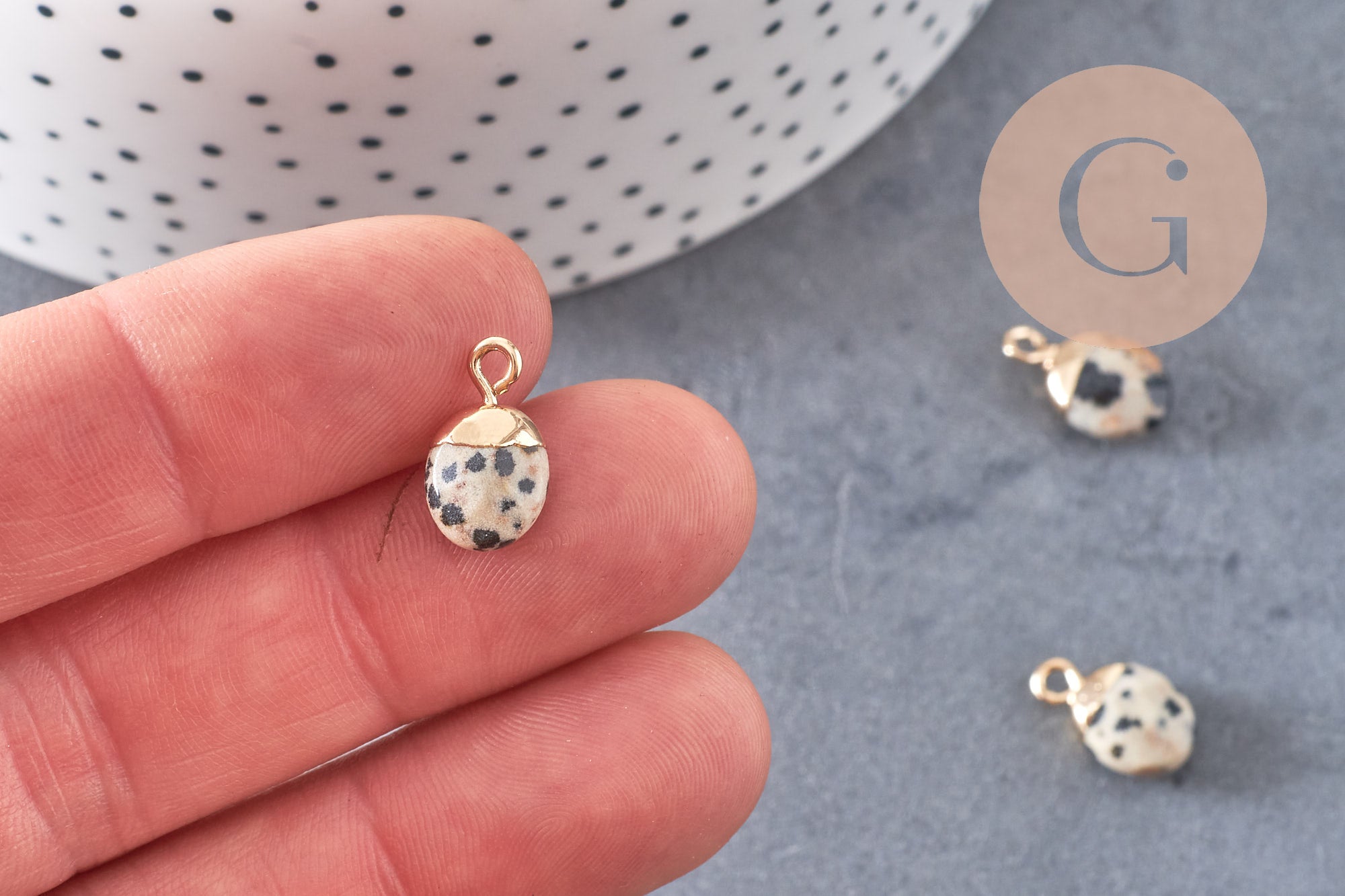 Pendentif goutte jaspe dalmatien,pendentif pierre, bijou pierre,pendentif pierre,jaspe naturel,pendentif jaspe,14mm,x 2-(G0151)