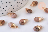 Pendentif goutte jaspe paysage naturel fer doré 14mm, x2 (G5632)
