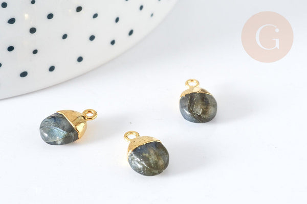 Pendentif goutte labradorite naturelle argent 925 doré 18K 9mm, x1, G7719