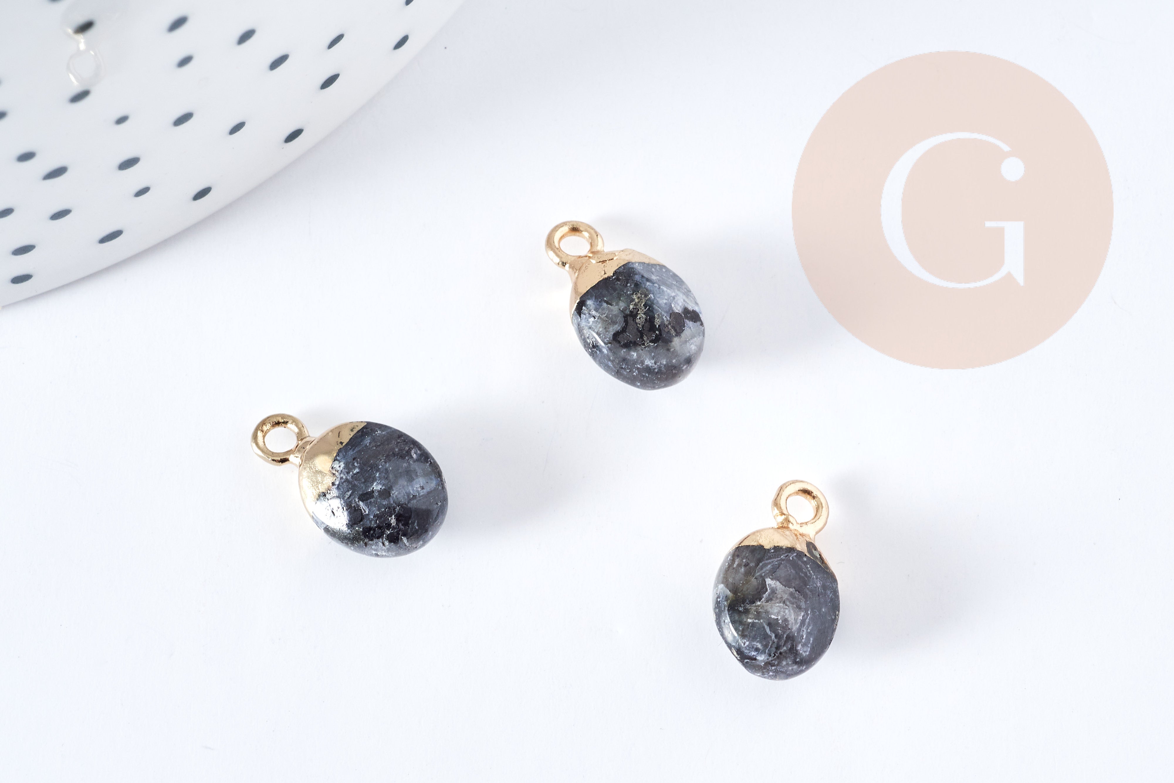 Pendentif goutte labradorite noire naturelle fer doré 14-15mm, x1 (G8697)