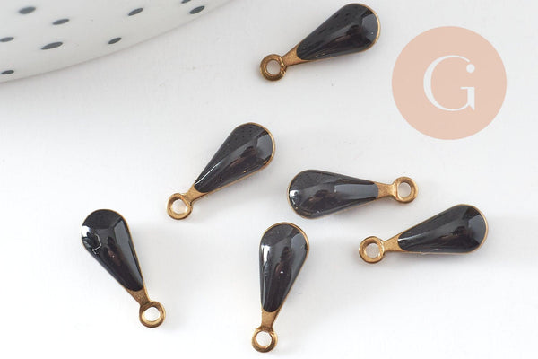Pendentif goutte laiton brut émail noir, laiton doré, pendentif goutte, 11mm, x10 G0807