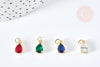Pendentif goutte laiton doré zircon coloré 11.5mm,pendentif cristal, pendentif doré cristal, création bijoux, x1 G3836