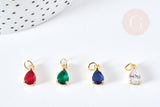 Pendentif goutte laiton doré zircon coloré 11.5mm,pendentif cristal, pendentif doré cristal, création bijoux, x1 G3836