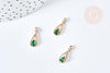 Pendentif goutte laiton doré zircon cristal vert 17,5mm, pendentif création bijoux, x1 G8436