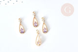 Pendentif goutte laiton doré zircon violet 17,5mm, pendentif création bijoux, x1 G8545
