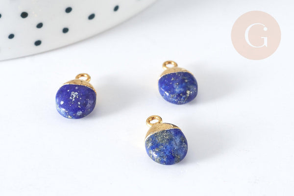 Pendentif goutte lapis lazulis naturel argent 925 doré 18K 20mm, x1 (G7722)