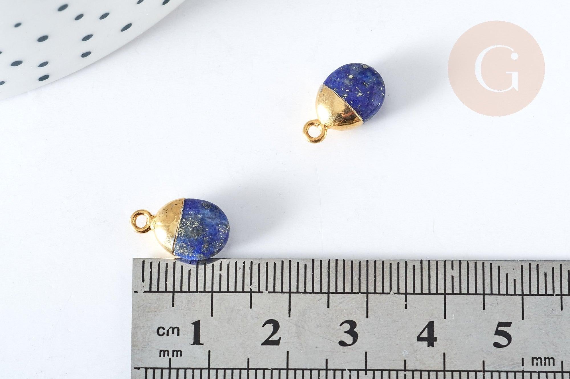 Pendentif goutte lapis lazulis naturel argent 925 doré 18K 20mm, x1 (G7722)