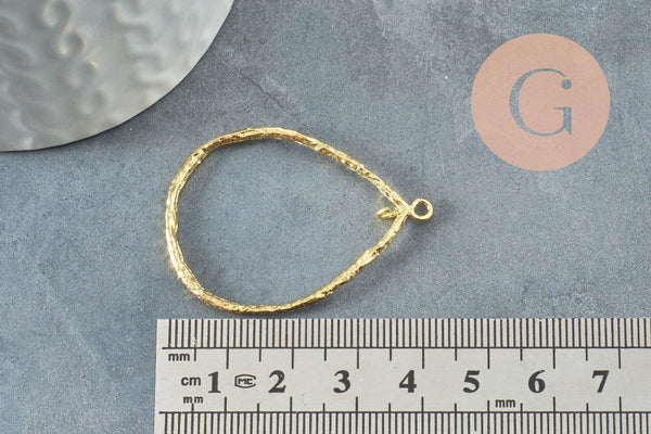 Pendentif goutte martelé laiton brut, breloque laiton brut,création bijoux,pendentif laiton brut,41.5mm, X2 (G3658)