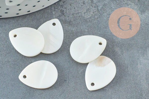 Pendentif goutte nacre blanche naturelle 20mm, x10 (G5134)