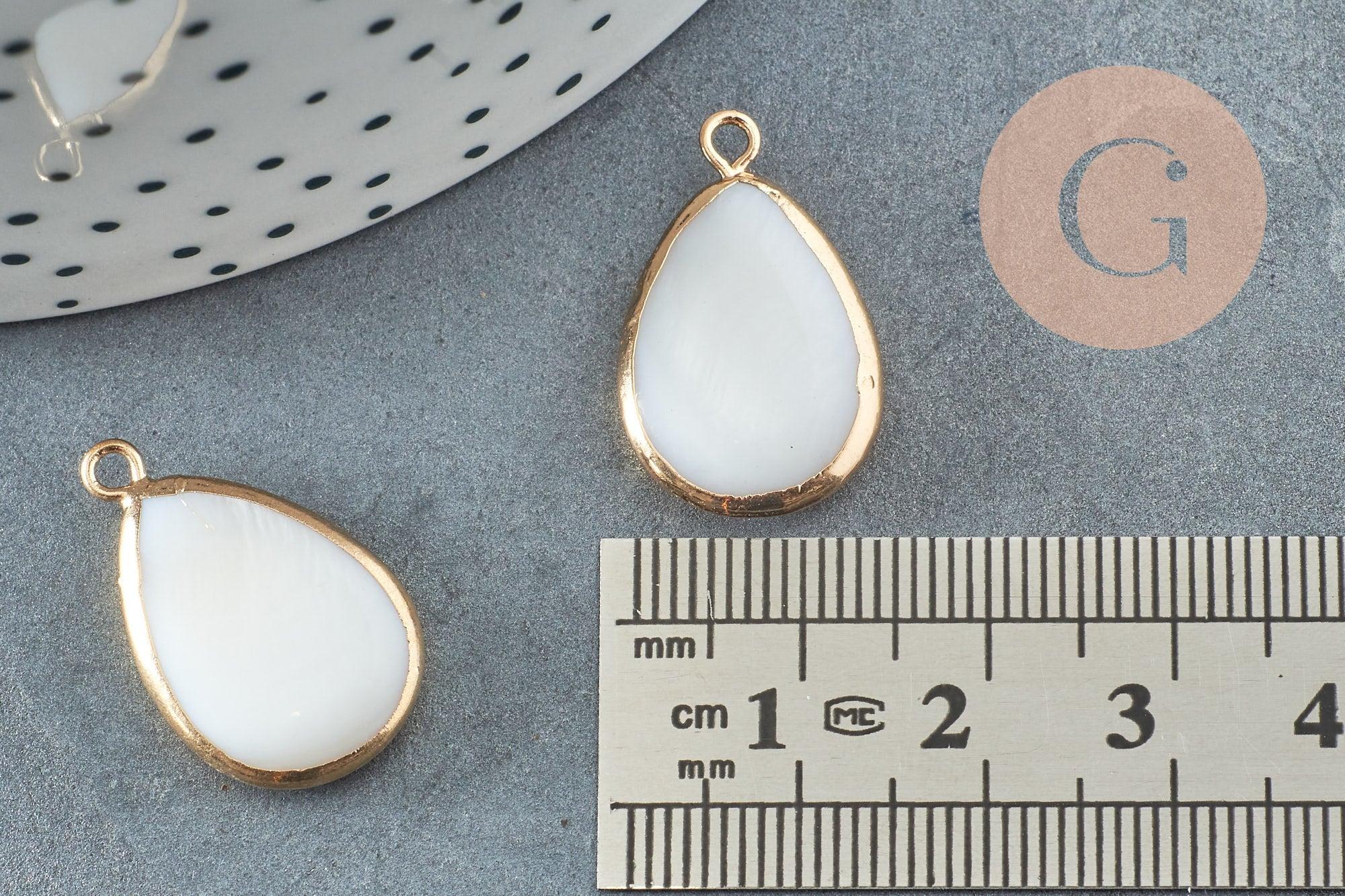 Pendentif goutte nacre blanche naturelle doré 23mm, x2 (G3871)