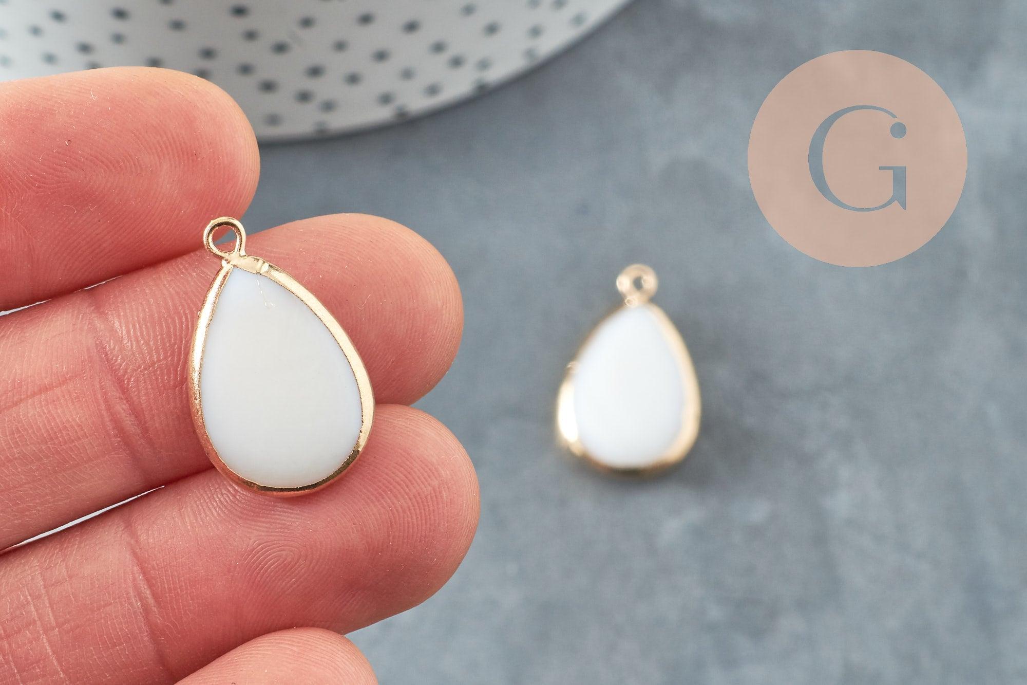 Pendentif goutte nacre blanche naturelle doré 23mm, x2 (G3871)