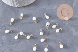 Pendentif goutte nacre blanche naturelle laiton doré 11mm, x2 (G10024)