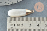 Pendentif goutte nacre blanche naturelle laitonN doré 32x10mm,nacre blanche,bijou nacre,coquillage blanc, x1 G2777