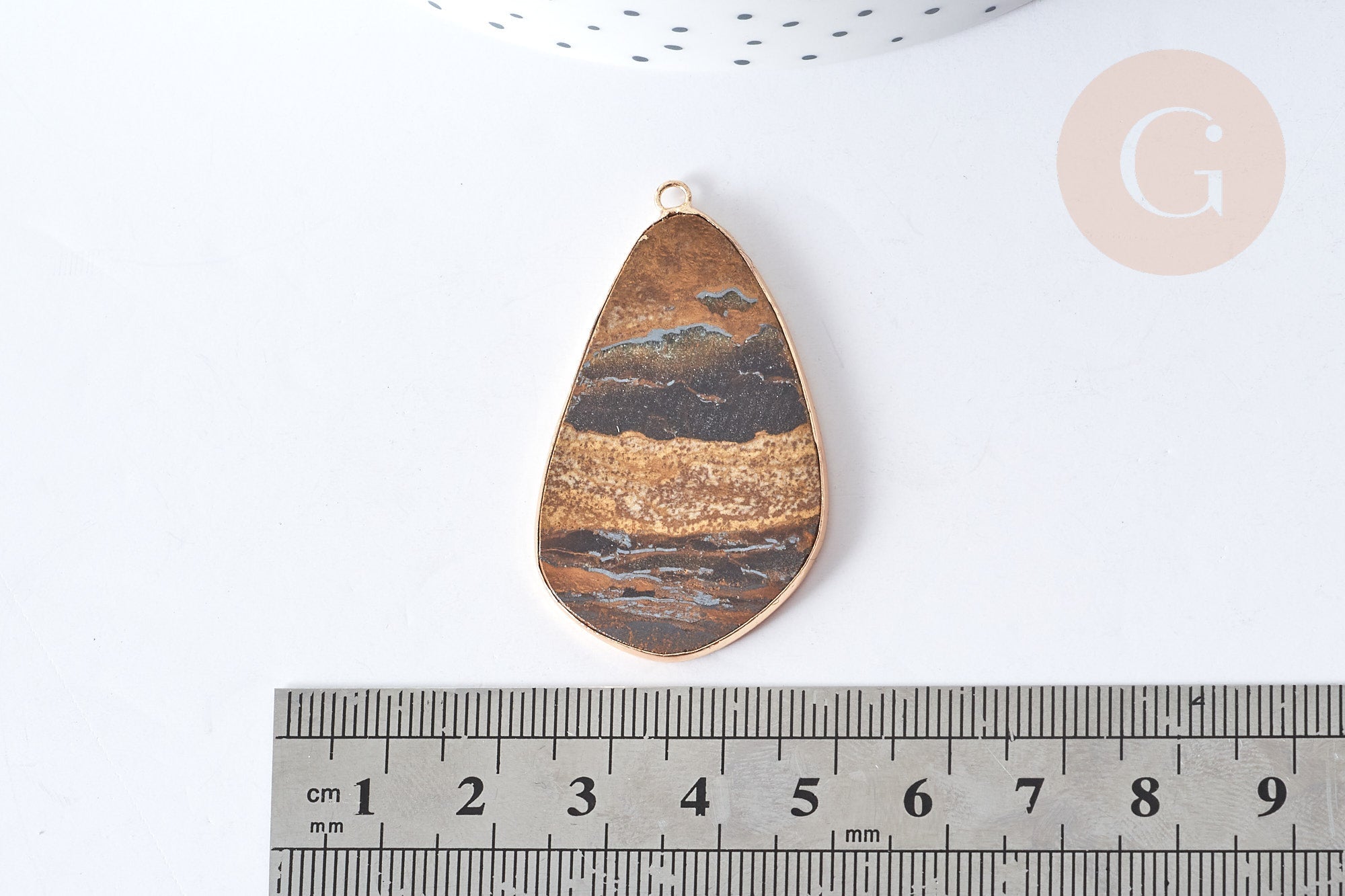 Pendentif goutte œil de tigre doré 45mm, pendentif pierre œil de tigre naturel, x1 (G7938)