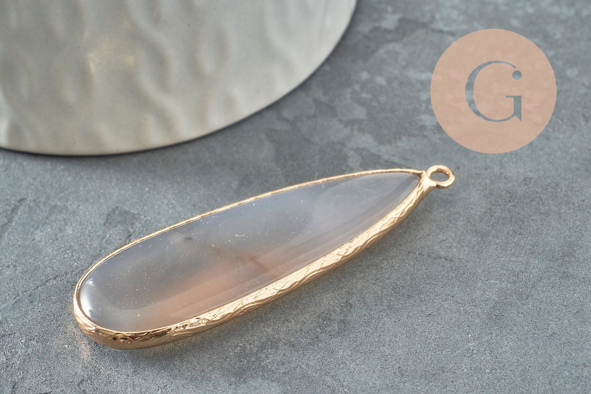 Pendentif goutte pierre howlite jaspe labradorite agate 58mm, x1 (G4032)