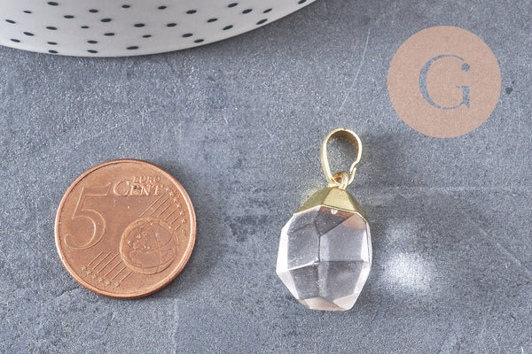 Pendentif goutte quartz cristal facetté doré, bijou pierre,pendentif cristal de roche naturel, pendentif pierre,bijoux pierre,19-21mm, x1, G5154