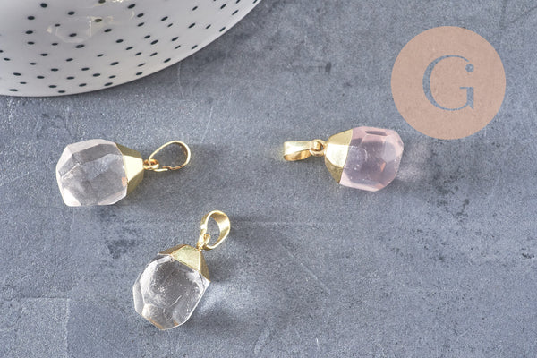 Pendentif goutte quartz cristal facetté doré, bijou pierre,pendentif cristal de roche naturel, pendentif pierre,bijoux pierre,19-21mm, x1, G5154