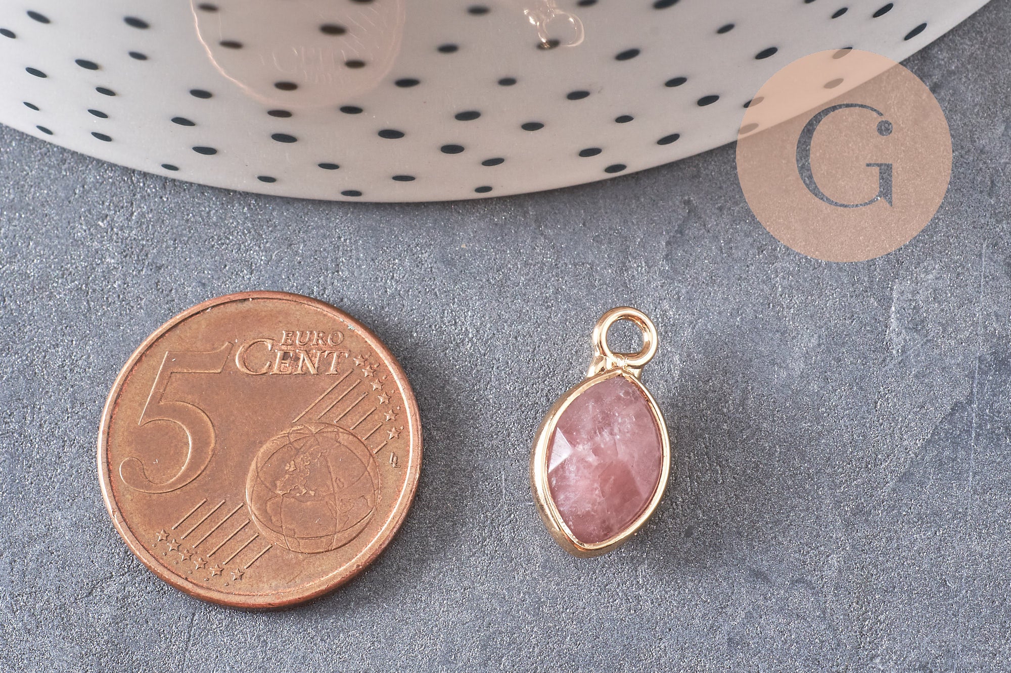 Pendentif goutte quartz fraise facette naturel 17mm, x1 (G5190)