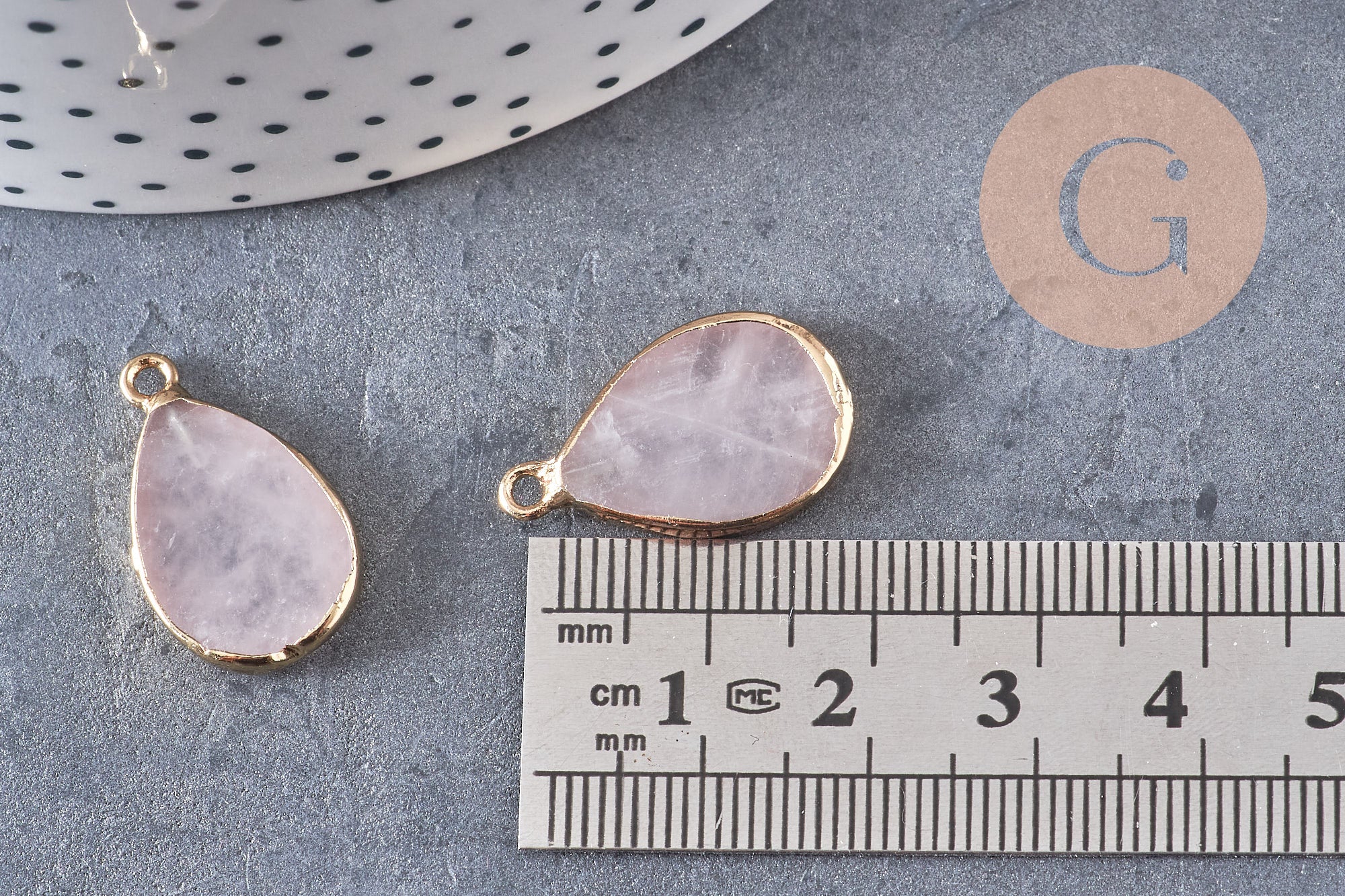 Pendentif goutte quartz rose naturel 22mm (G3107)