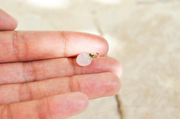 Pendentif goutte quartz rose naturel fer doré 14mm ,pendentif bijoux pierre quartz rose naturel, x2 (G0972)