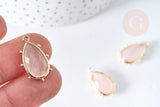 Pendentif goutte quartz rose naturelle laiton doré 22.5mm,pendentif bijou pierre naturelle, x1, G8368