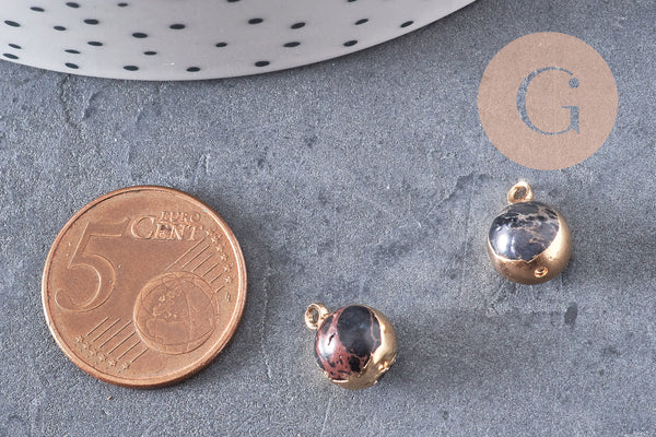 Pendentif goutte régalite noire doré facettes,bijou pierre,pendentif pierre régalite naturelle,12mm, x 2,G3358