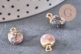 Pendentif goutte rhodonite naturelle fer doré 14mm, x2 (G10276)