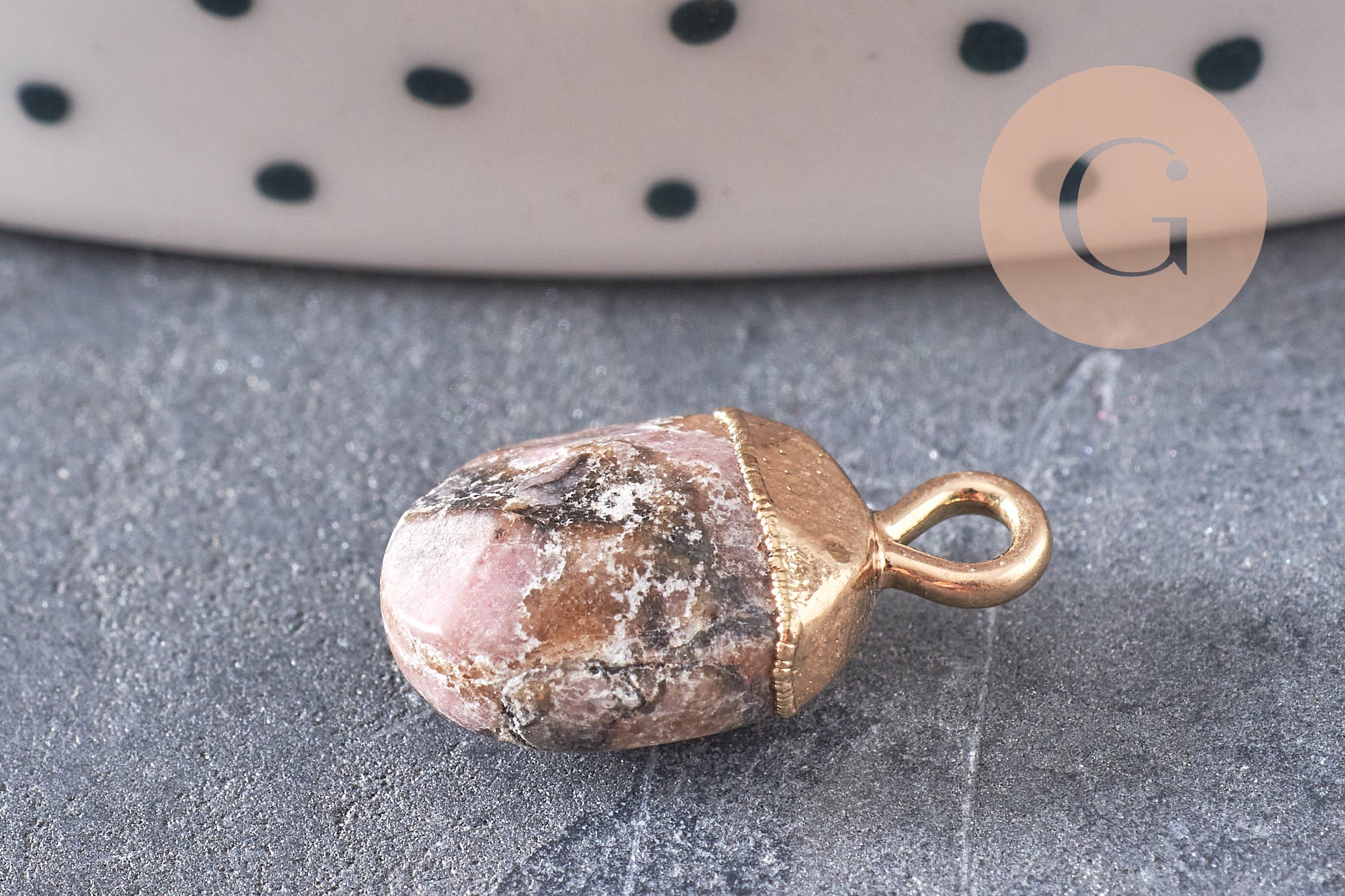 Pendentif goutte rhodonite naturelle fer doré 14mm, x2 (G10276)