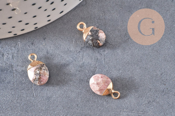 Pendentif goutte rhodonite,pendentif bijoux,pendentif pierre,quartz rose naturel,pendentif rhonodite,14mm, x2 (G10276)