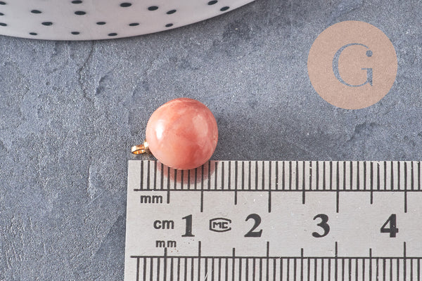 Pendentif goutte rond aventurine rose, support doré, création bijoux pierre naturelle, pendentif pierre naturelle, 14mm, x1 G4568