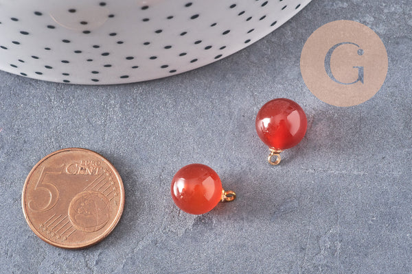 Pendentif goutte rond cornaline, support doré, création bijoux pierre naturelle, pendentif pierre naturelle, 14mm, x1, G4567