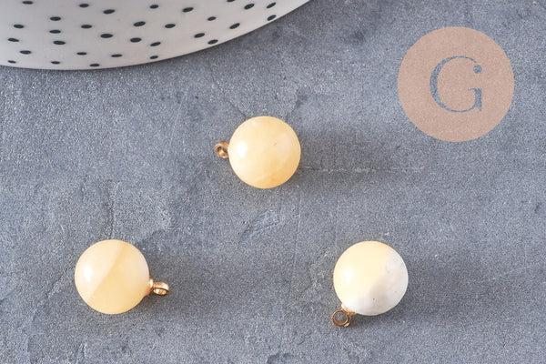 Pendentif goutte rond jade topaze naturel, support doré, création bijoux pierre naturelle, pendentif pierre naturelle, 14mm, x1, G4561