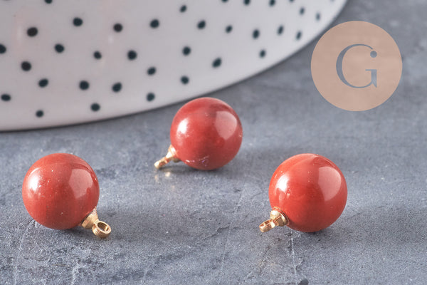 Pendentif goutte rond jaspe rouge naturel, support doré, création bijoux pierre naturelle, pendentif pierre naturelle, 14mm, x1, G4485