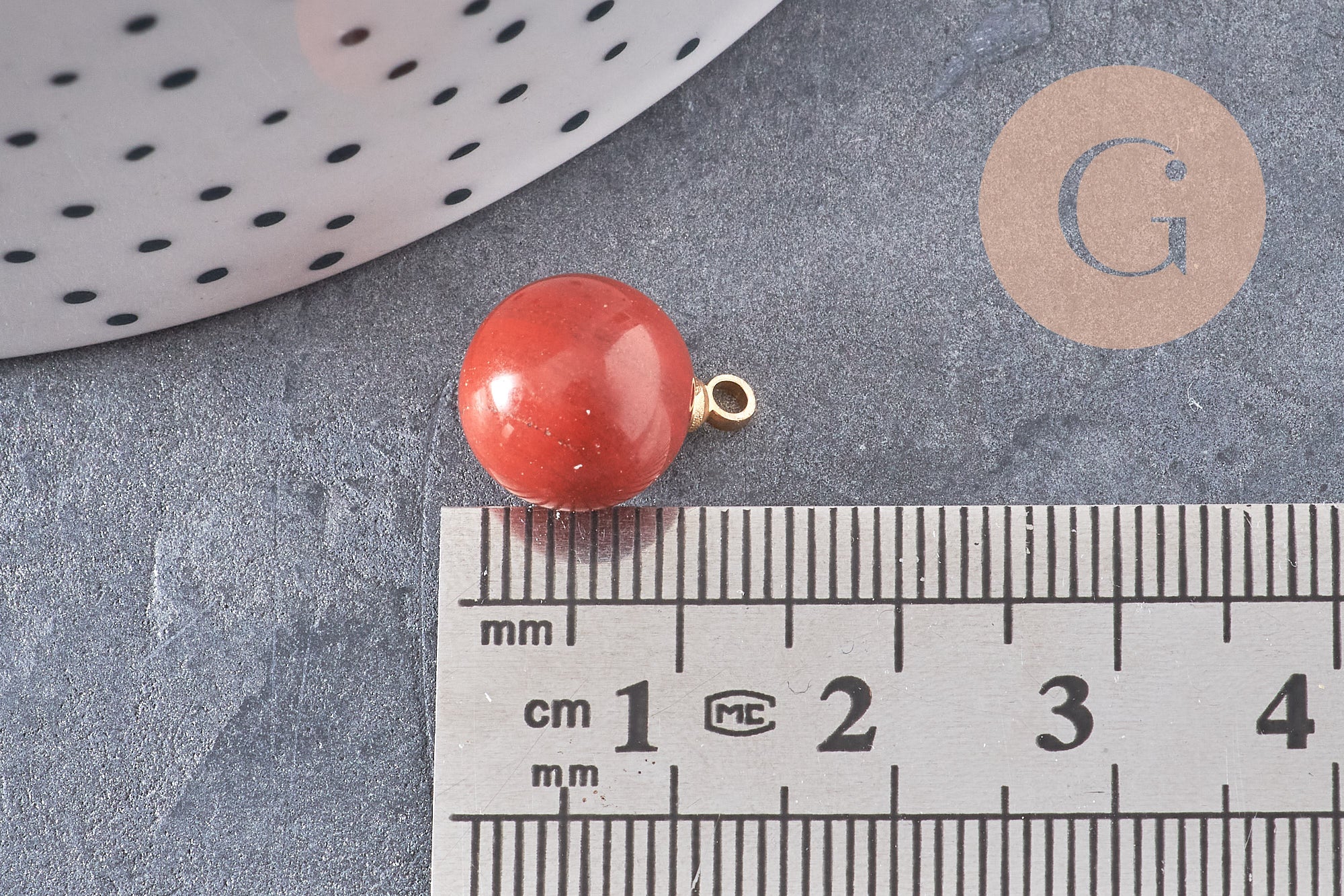 Pendentif goutte rond jaspe rouge naturel support doré 14mm, x1 (G4485)