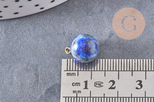 Pendentif goutte rond lapis lazulis, support doré, création bijoux pierre naturelle, pendentif pierre naturelle, 14mm, x1 (G4566)