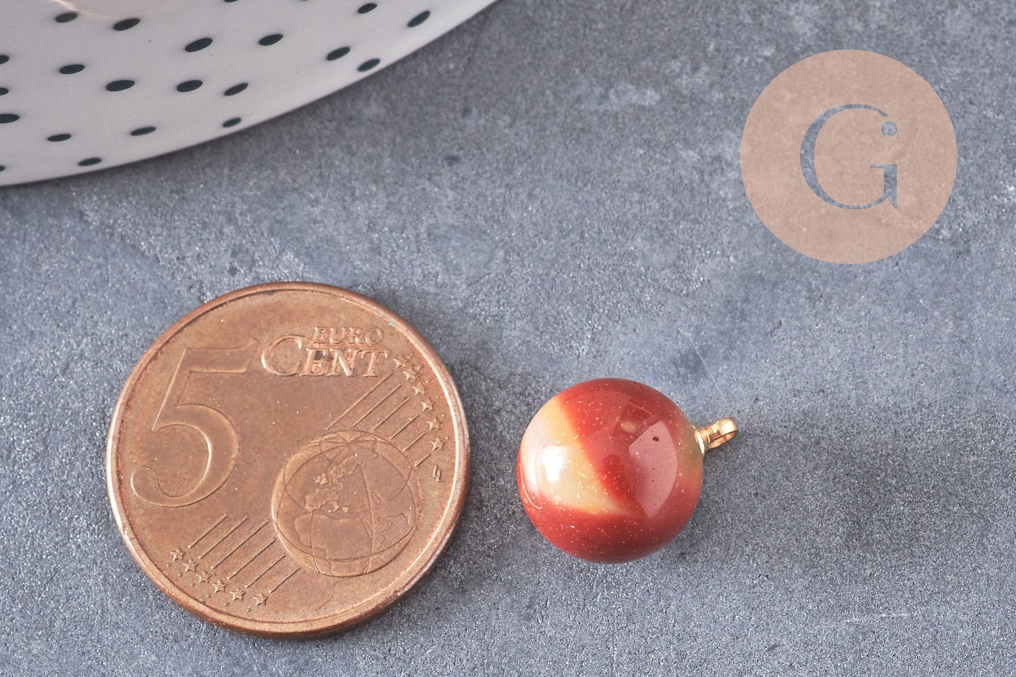 Pendentif goutte rond mookaite naturel, support doré, création bijoux pierre naturelle, pendentif pierre naturelle, 14mm, x1, G4562