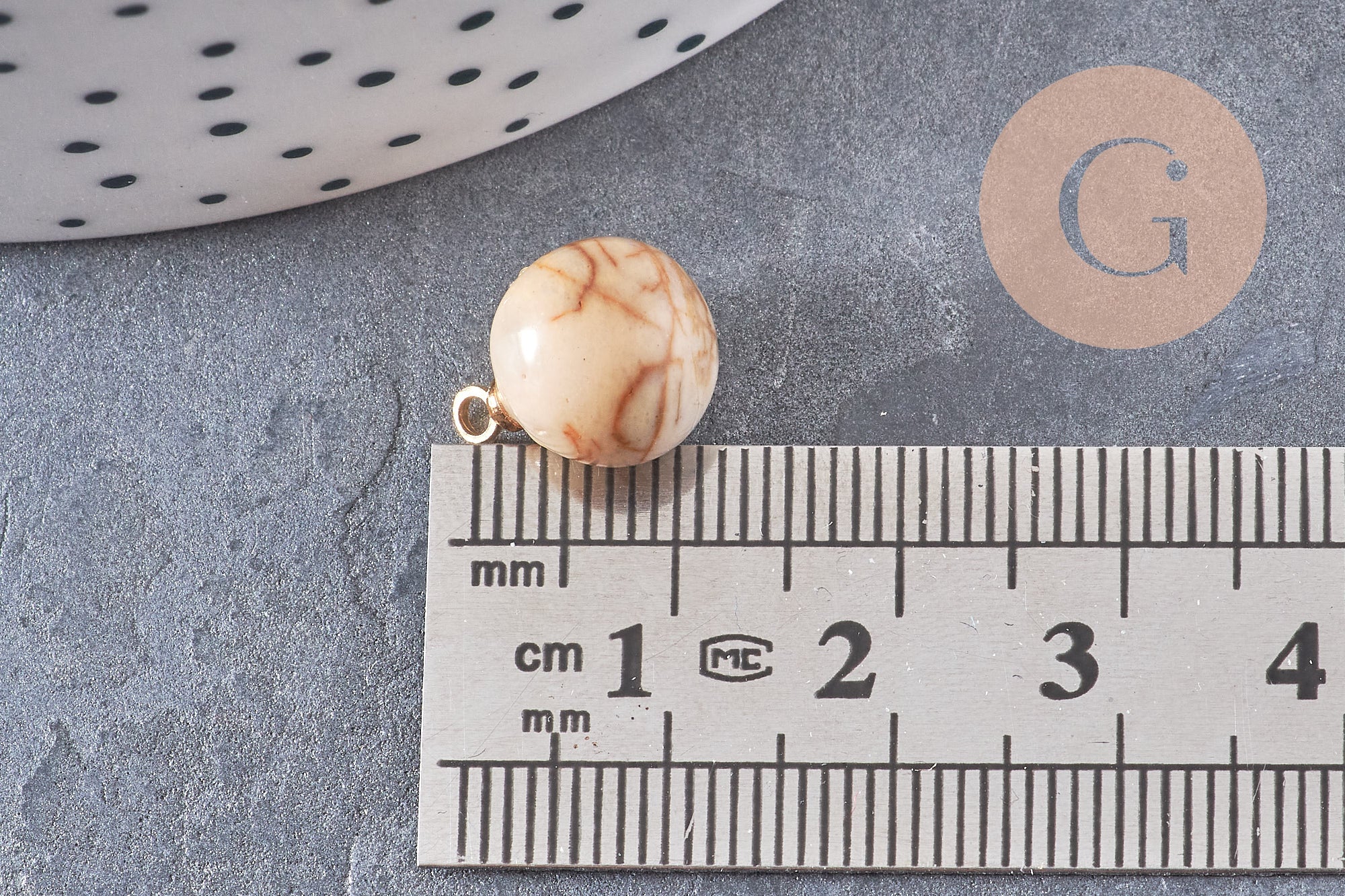 Pendentif goutte rond mookaite naturel, support doré, création bijoux pierre naturelle, pendentif pierre naturelle, 14mm, x1, G4562