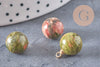 Pendentif goutte rond unakite, support doré, création bijoux pierre naturelle, pendentif pierre naturelle, 14mm, x1, G4560