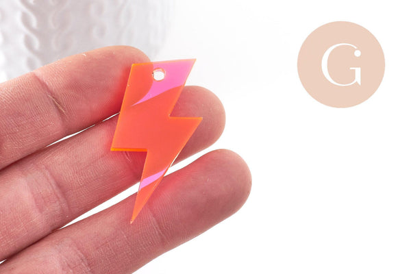 Pendentif grand éclair acrylique 41mm, x2 (G10156) NEW