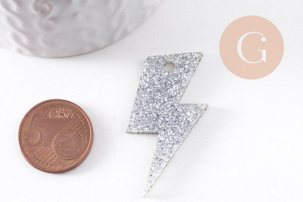 Pendentif grand éclair acrylique 41mm, x2 (G10156) NEW