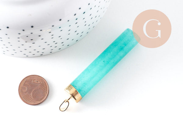 Pendentif grand tube jade bleu doré,pendentif bijoux,pendentif pierre naturelle,66mm, x1 (G4126)