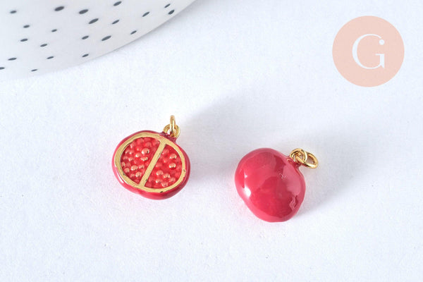 Pendentif grenade doré 18K ,pendentif fruit création bijoux, pendentif fruit, pendentif doré, 13,3mm, G6883