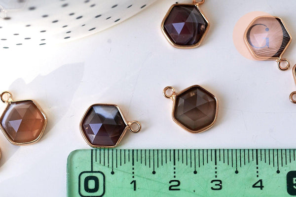 Pendentif hexagone agate naturelle 15mm,pendentif pierre,pendentif collier,pierre naturelle,pendentif agate botswana, x1 G5630