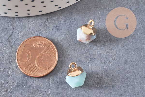 Pendentif hexagone amazonite 11mm,pendentif pierre amazonite naturel pour création bijoux, x 2-G0552