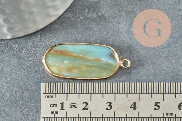 Pendentif hexagone amazonite naturelle laiton doré 37mm,Pendentif bijoux pierre pour création collier, x1 G5174