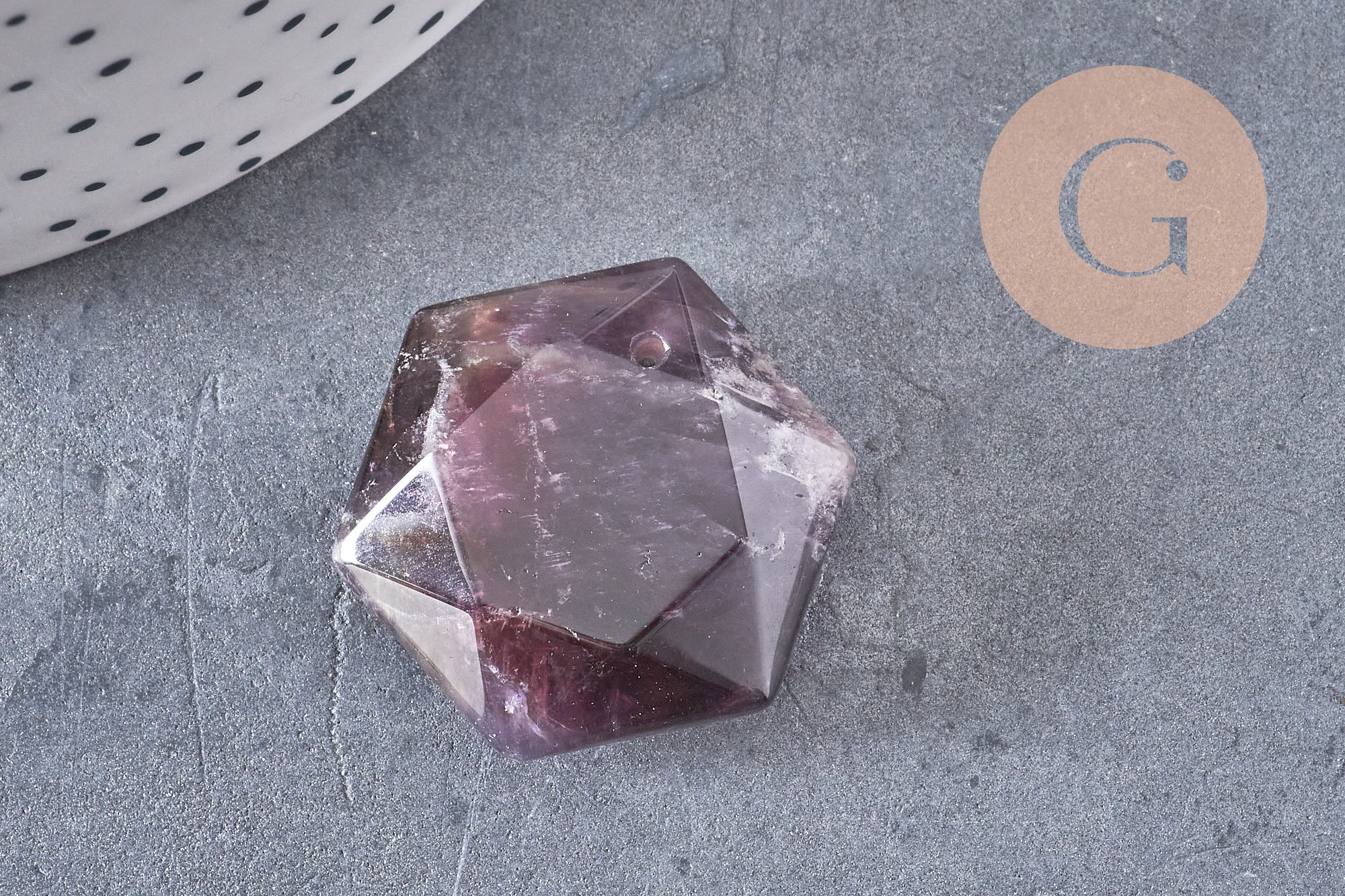 Pendentif hexagone améthyste violette, pendentif pierre, améthyste naturelle, 29mm x1 (G0587)