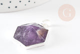 Pendentif hexagone améthyste violette, pendentif pierre,support doré ou argenté, 33mm, x1 (G3104)
