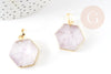 Pendentif hexagone améthyste violette, pendentif pierre,support doré ou argenté, 33mm, x1 (G3104)