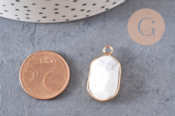 Pendentif hexagone howlite,pendentif pierre, support doré,création bijou,pierre naturelle,bijou pierre, howlite naturelle,25mm-G1868